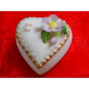 Brookstone Heart Trinket Box‎ OS White Just For You Porcelain Purple Flower Gold